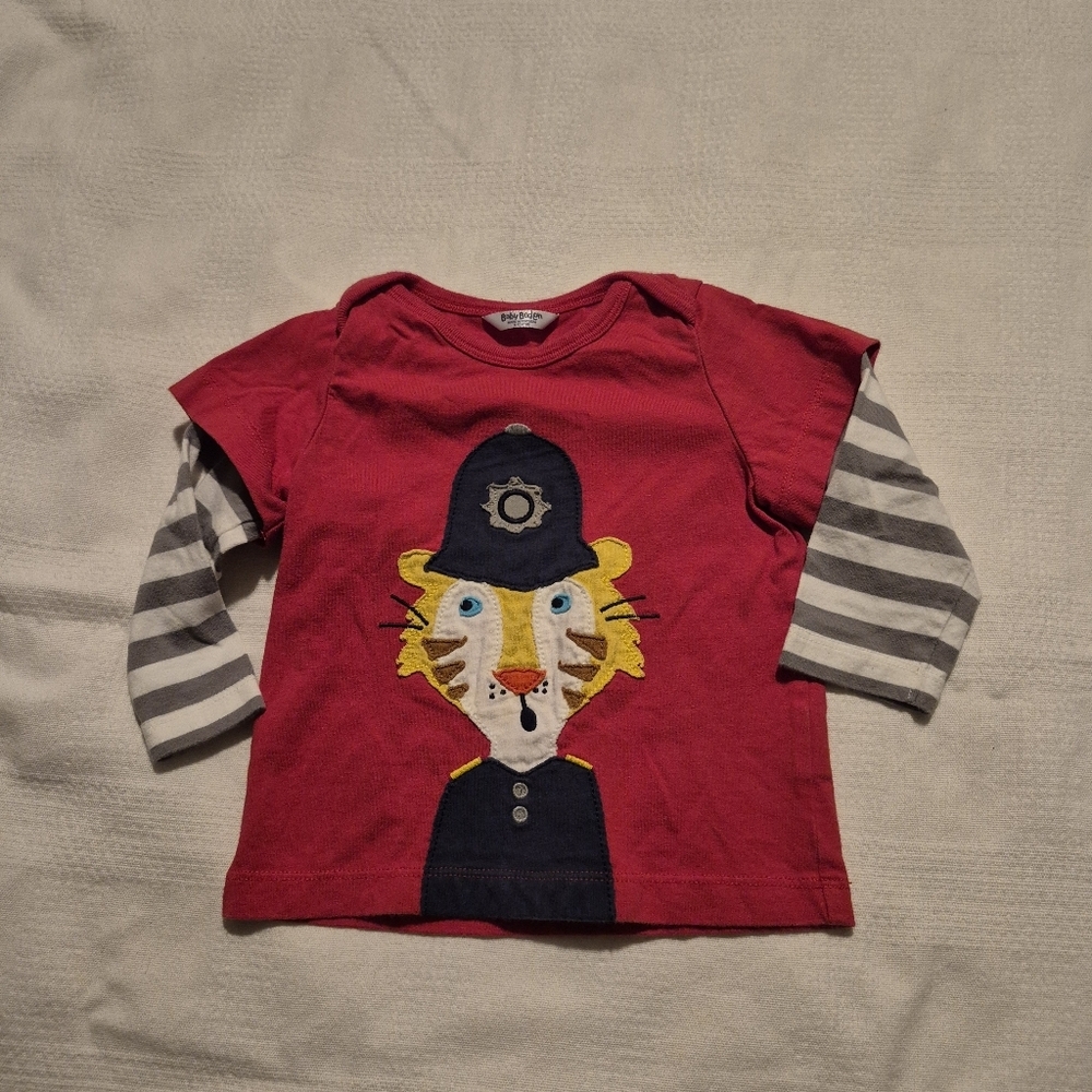 Baby Boden boys 6-12 months long sleeve applique tiger bobby shirt GUC